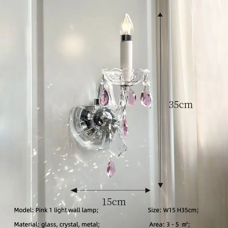 French Romantic Crysatl Candle Chandelier Luxury Glass Pink E14 Pendant Lights Living Room Art Decor Led Lamparas Bedroom Lamp