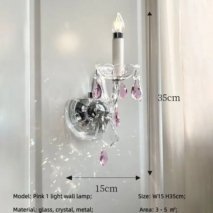 French Romantic Crysatl Candle Chandelier Luxury Glass Pink E14 Pendant Lights Living Room Art Decor Led Lamparas Bedroom Lamp