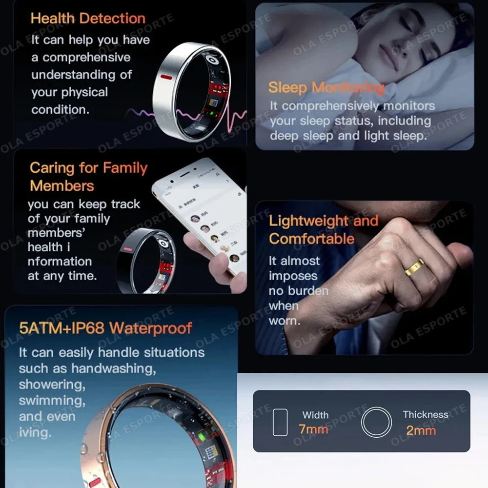 2026 Outdoor Sports Smart Ring 5ATM+IP68 Waterproof Rings Heart Rate Blood Pressure/Oxygen Sleep Health Monitoring Smartring Men