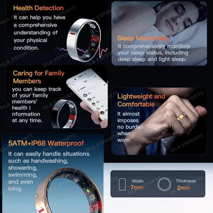 2026 Outdoor Sports Smart Ring 5ATM+IP68 Waterproof Rings Heart Rate Blood Pressure/Oxygen Sleep Health Monitoring Smartring Men