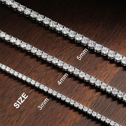 QIBAOKU 3 Claw D VVS1 Moissanite Tennis Necklace 3/4/5mm Certified Lab Diamond Solid s925 Silver Necklace for Women Man 2026