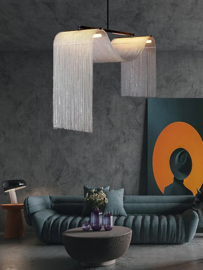 Waterfall Tassel Metal Pendant Lights European Designer LED Home Decor Hanging Lamps for Ceiling Living Room Chandelier Lighting