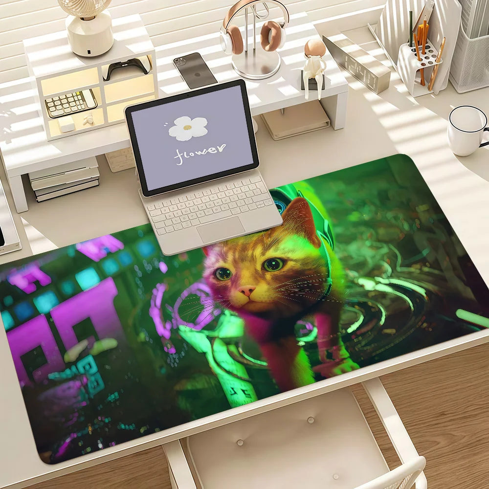 S-Stray Cat Adventure Game Mouse Pad Anti Slip Rubber Edge Locked Thickened Laptop Gaming Desk Mat