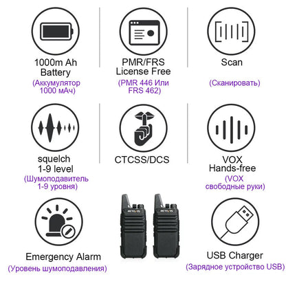 Retevis RT622/RT22 2 pcs Mini Walkie Talkie License Free PMR/FRS Two Way Radio VOX Type-C Portable for Hotel Restaurant Camping