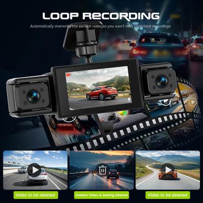 Podofo Dashcam for Cars 4 Channel Black Box WiFi Driving Camera 1080P Car Dash Cam with Four High-Definition Cameras, Including 480P Left Interior, Right Interior, and Rear Cameras  Loop Recording, 360 Degree Protection Car D
