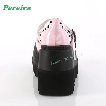 Pink Patchwork Multi-Buckled Ankle Boots Round Toe Gothic Thick Soled Shallow Women's Boots Autumn Summer Cutout Punk Shoes Sexy