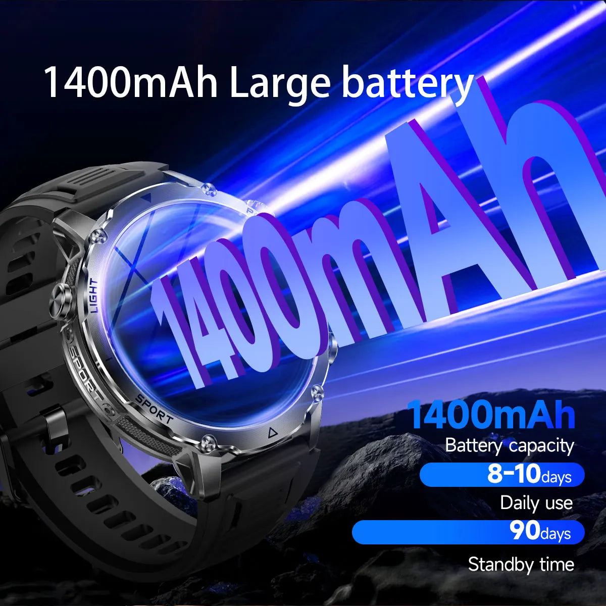 Brand+1400mAh Big Battery Smartwatch Men 1.7" AMOLED 200-Day Standby Swim Diving Waterproof GPS Military Tactical SOS 100 Sports