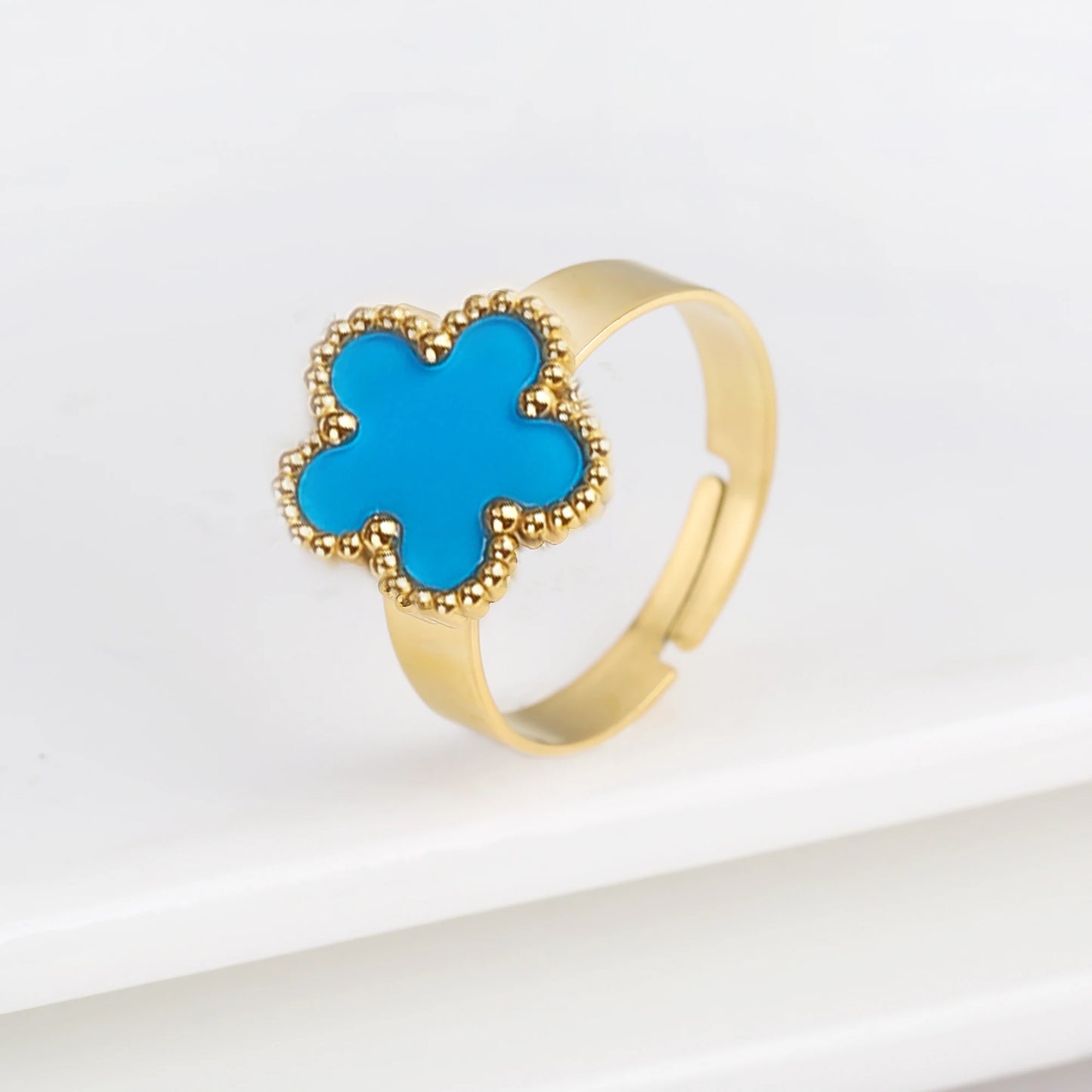 Simple Adjustable Stainless Steel Five Leaf Flower Open Ring Fashion for Woman Party Wedding Trend Jewelry Accessories Clover