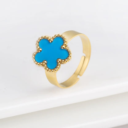 Simple Adjustable Stainless Steel Five Leaf Flower Open Ring Fashion for Woman Party Wedding Trend Jewelry Accessories Clover