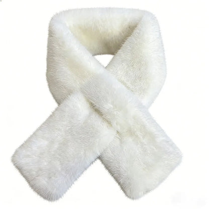 Winter Warm Faux Mink Fur Cross Scarf Solid Color Thickened Neckerchief Wrap Soft Neck Warmer Collar Scarf Autumn Winter