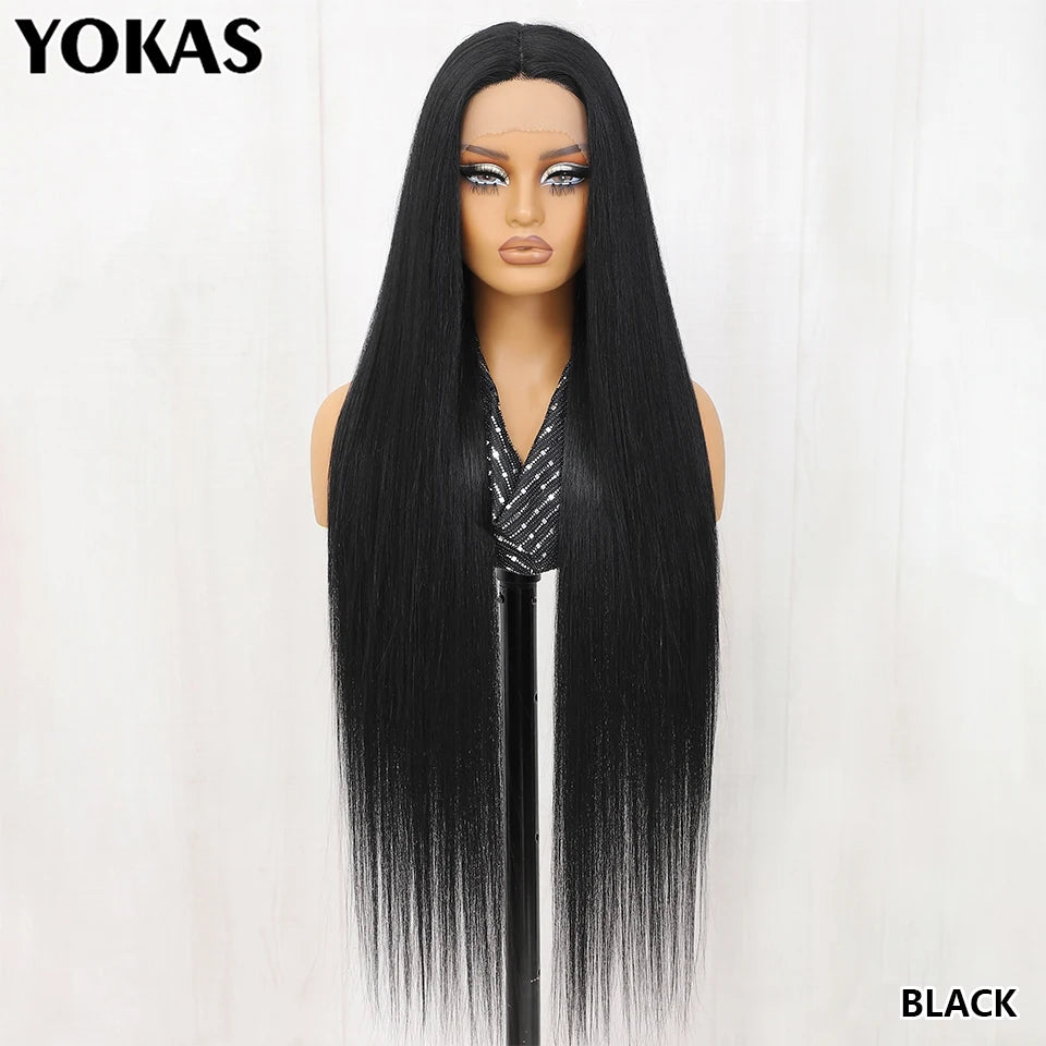 40 Inch Synthetic Lace Front Wigs For African Women T Part Lace High Temperature Fiber Straight Lace Wigs For Afro Female