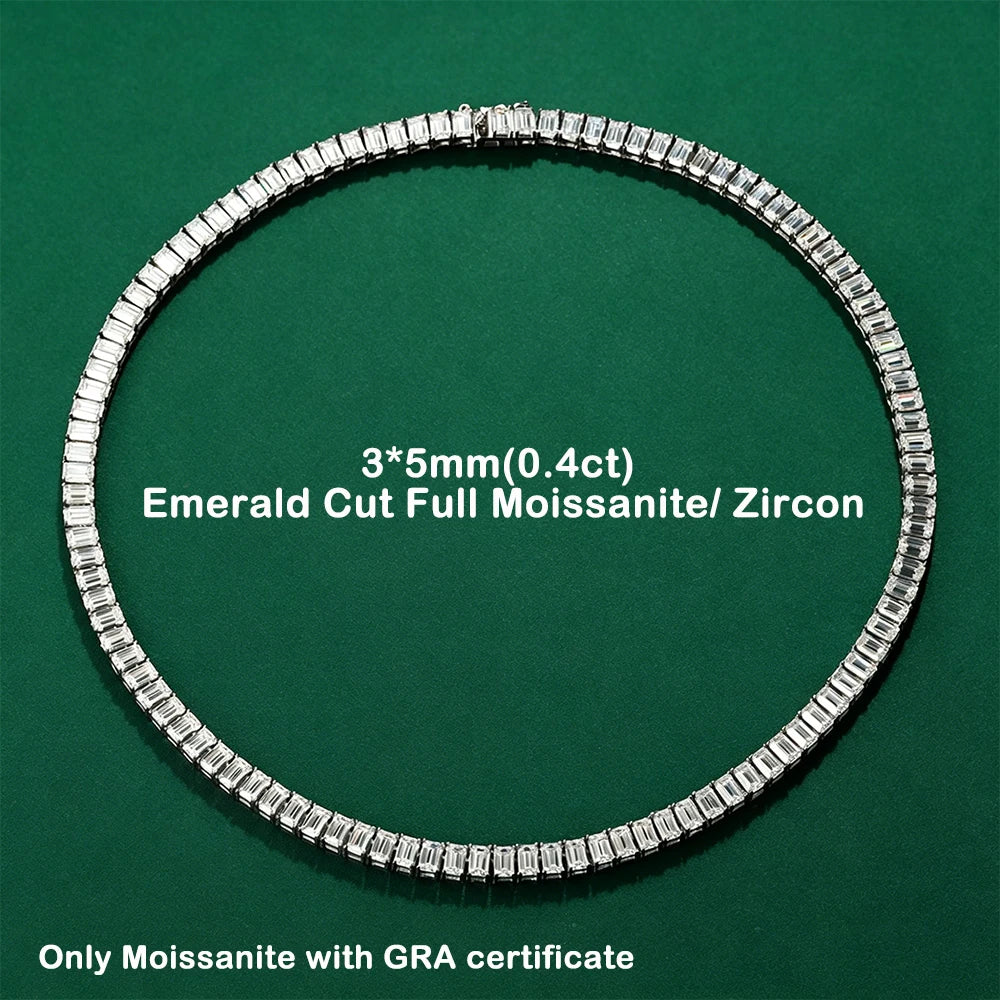 Emerald Cut All Moissanite Tennis Necklace For Women S925 Silver Lab Diamond Choker Hypoallergenic Unisex Fine Jewelry for Party