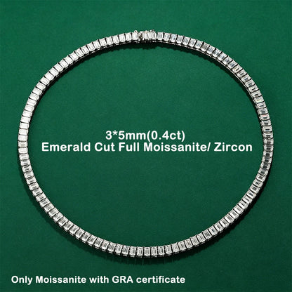 Emerald Cut All Moissanite Tennis Necklace For Women S925 Silver Lab Diamond Choker Hypoallergenic Unisex Fine Jewelry for Party