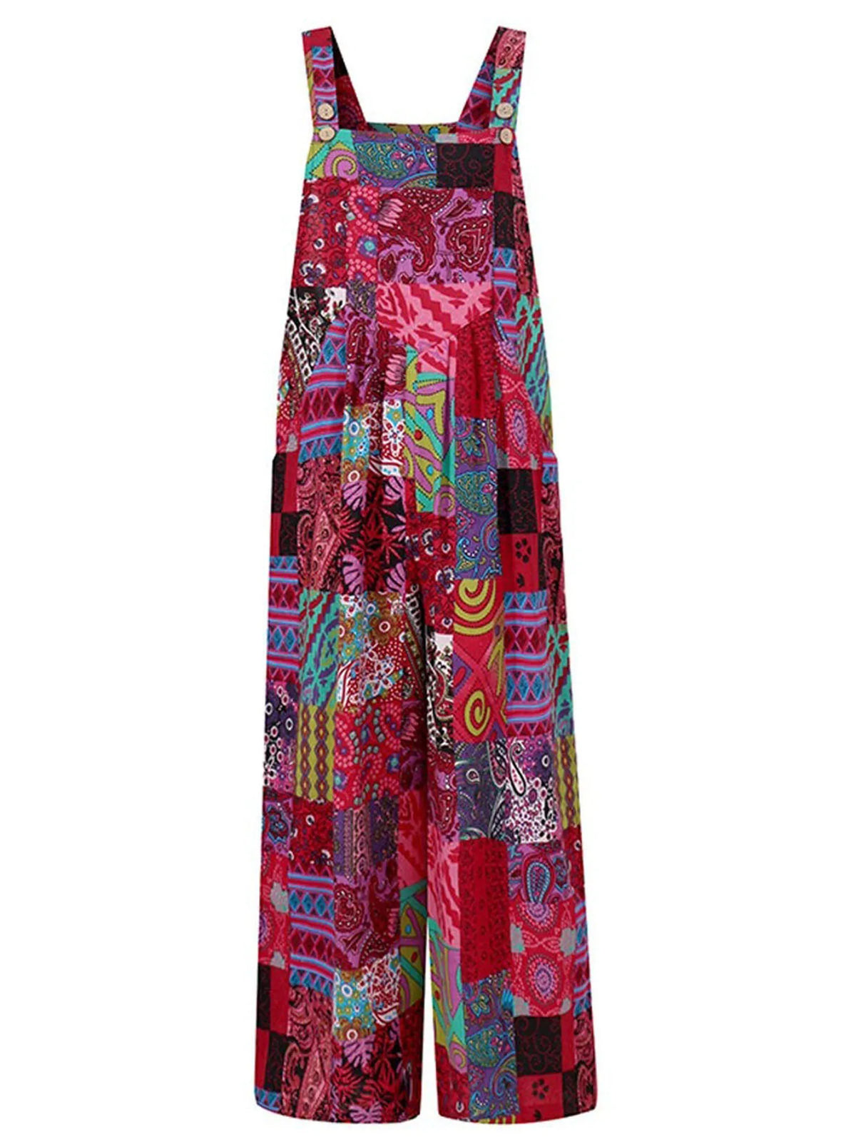 Captivating New Women Summer Overalls, Multicolor Ethnic Style Square Neck Sleeveless Casual Jumpsuit with Pockets for Girls