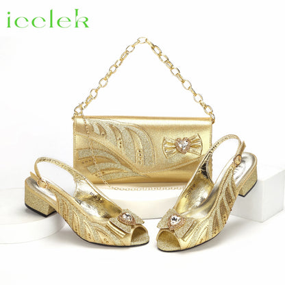 2024 New Arrival Elegant Style Fuchsia Color Low Heels Nigeria Popular Design African Ladies Shoes And Bag Set