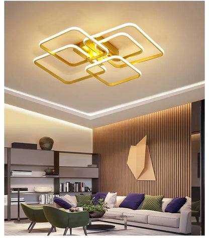 Modern Square LED Ceiling Chandelier with Remote Control Dimmable Light Fixture for Living Room Bedroom Dining Home Decor Lamp