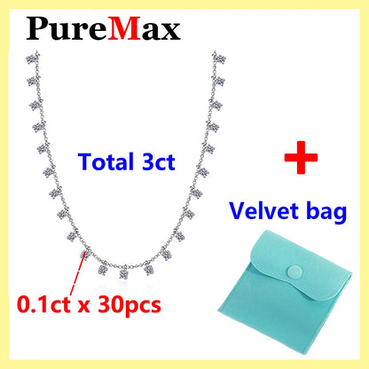 PureMax 3ct/9ct Premium Real Shiny Moissanite Necklace For Women S925 Silver Moissanite Diamond Necklace Party Fine Jewelry