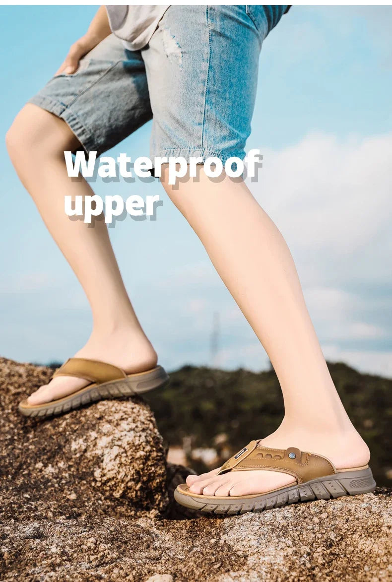 Flip Flops Summer Men's Outdoor Thick Soled Beach Shoes Breathable Cool Non Slip Comfort Sandals Male Casual Hiking Sandals