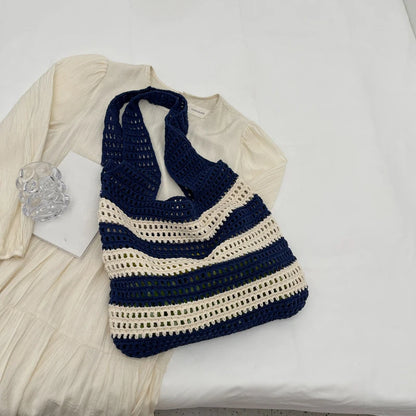 Wool Plush Woven Women Shoulder Bags Ladies Stripe Designer Knitted Braid Handbags Tote Summer Beach Shopper Purses
