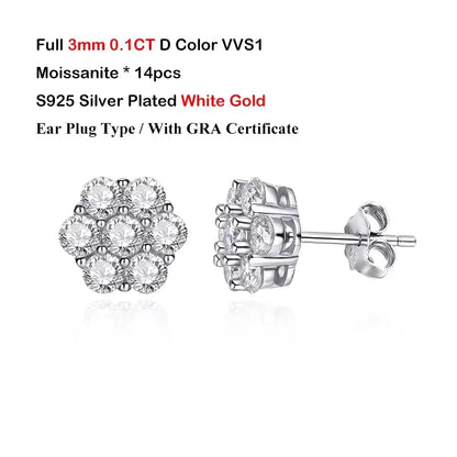 Luxu Flower Full 3/4/5mm D Color Moissanite Pendant Necklace for Woman Man 925 Silver GRA Certified 7-Stone Diamond Neck Chain