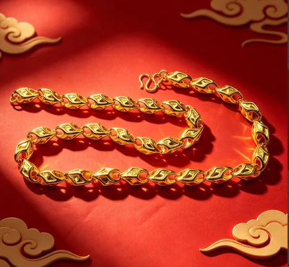 Luxury 9999 24K Solid gold certifid heart necklace wedding jewelry ethnic style men's and women's necklace