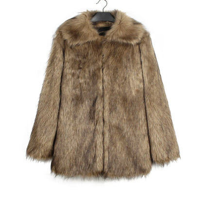 2026 Autumn Winter Brown Faux Fur Coat Women Casual Turndown collar Fluffy Plush Jacket Long Sleeve Thick Fake Fur Warm Cardigan