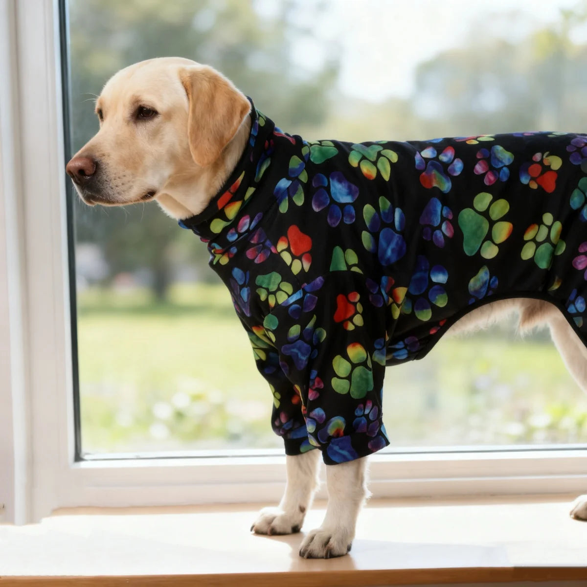 All-Season Digital Printing Dog T-shirts - The dog paw print design adds color to the black color. Fashionable dog paw print gre