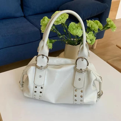 Fashion rivet women Shoulder Bag PU leather Hot girl motorcycle bag bolsa feminina female Underarm Bag ladies big handbag Black