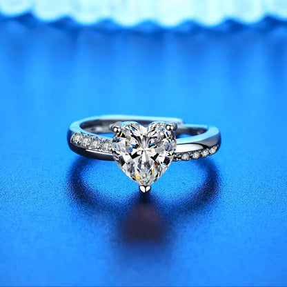 925 Sterling Silver Ring Heart AAA Zircon Open adjustable Engagement For Women Wedding Fashion Jewelry Party Gifts
