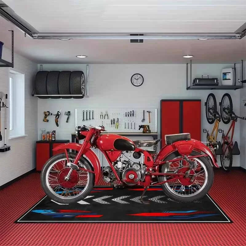 VIKAMA Motorcycle Garage Mat Repair Shop Workshop Mat Washable Walkable Bedroom Carpet Motorcycle Display Mat Home Decoration