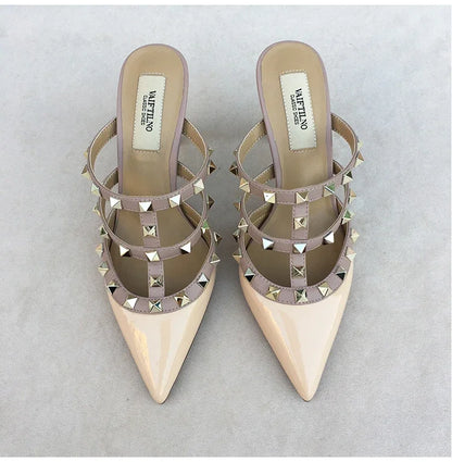 Women's sandals luxury Brand Shoes Woman 2025 trend Ankle Strap Summer Rivets High Heels Slippers Design Pointed Toe Sexy party