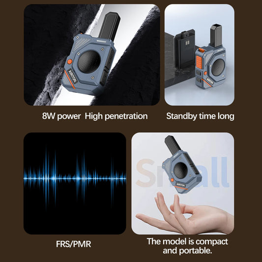 2PCS AIRITON AI-168 Mini Walkie Talkie Rechargable PMR/FRS Portable Long Range NOAA Type-C Charger for Trip Business Ham Radio