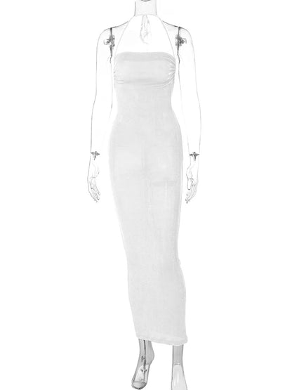 Sexy Long Shoulder Strap Open Back Backless Bodycon Maxi Dress Women Sleeveless Halter Skinny Long Dress Club Party Vestidos