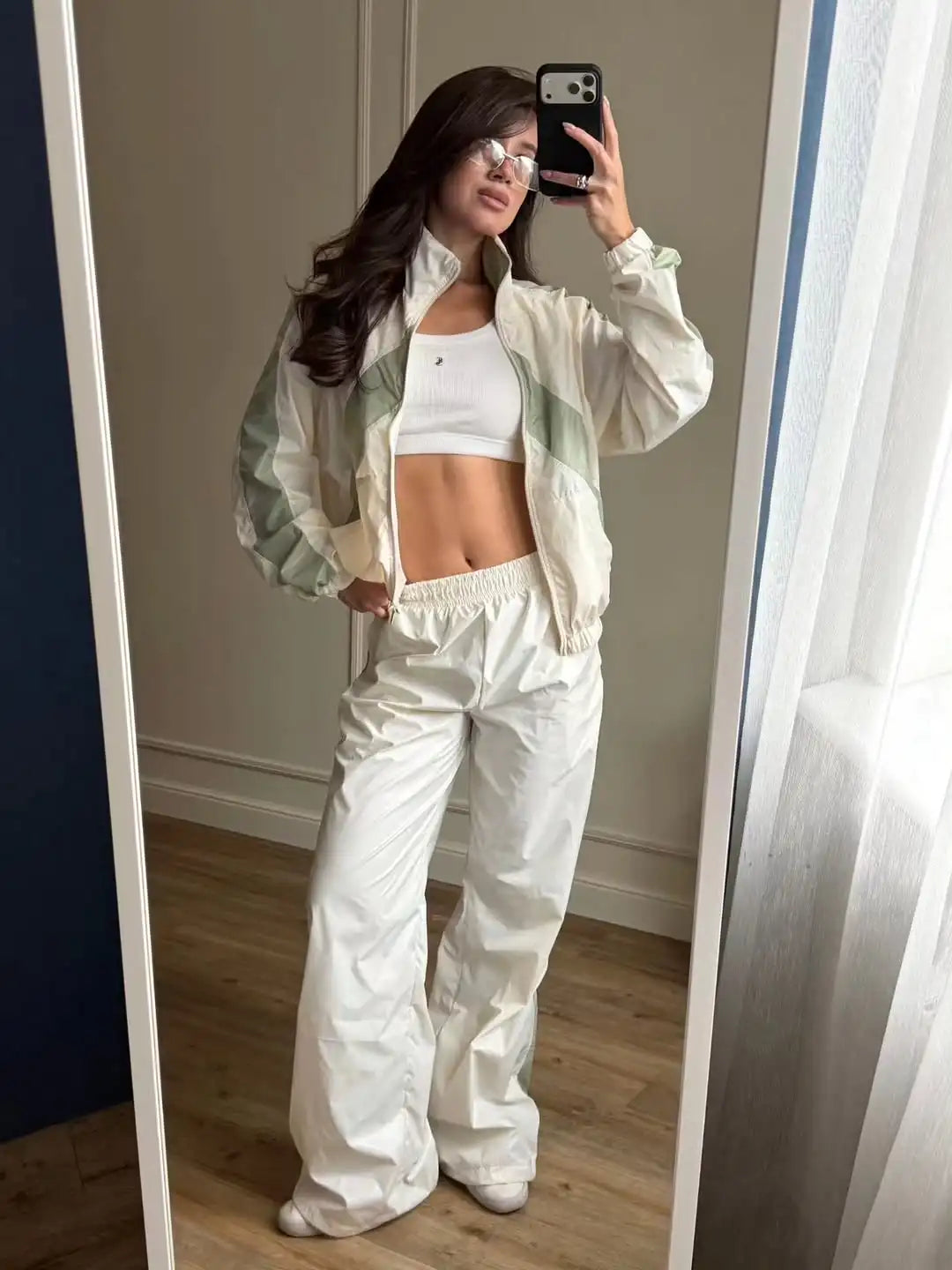 Chevron Stripe Windbreaker Tracksuit Women Casual Zip Cropped Jacket Contrast Trim Shorts Suit Lady Daily Jogging Street Outfit