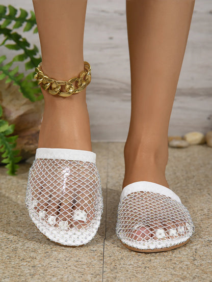 2024 Women Summer New Luxury Brand Round Head Slippers Water Diamond Large Flat Sandals Slippers