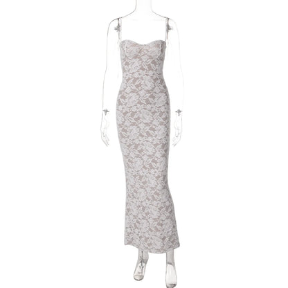 Women's Sexy Lace Splicing Strap Backless Dress Fashionable Slim Suspender Hip Covering Long Slit Female Nightclub Dresses 2026