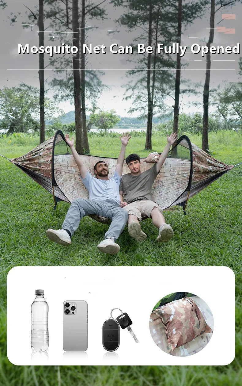 2025 TRAVELER NEW MC Camo Hammock Tent Set with Mosquito Net & Sunshade - Anti-Roll Design for 1-2 Person Outdoor Camping