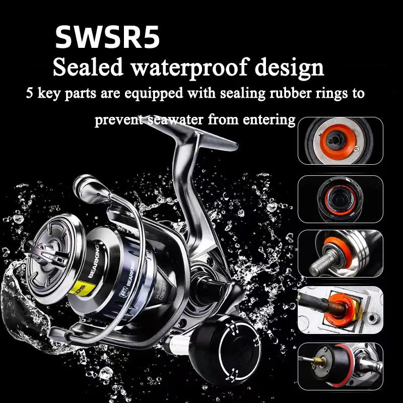 Spinning Fishing Reel 2000/3000/4000/5000/6000 High Drags Saltwater Stainless Metal Coils Series Left/Right Hand Spinning Wheel