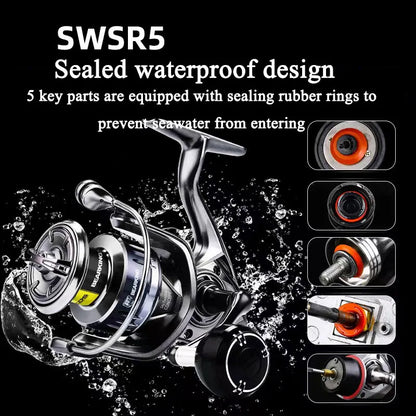 Spinning Fishing Reel 2000/3000/4000/5000/6000 High Drags Saltwater Stainless Metal Coils Series Left/Right Hand Spinning Wheel
