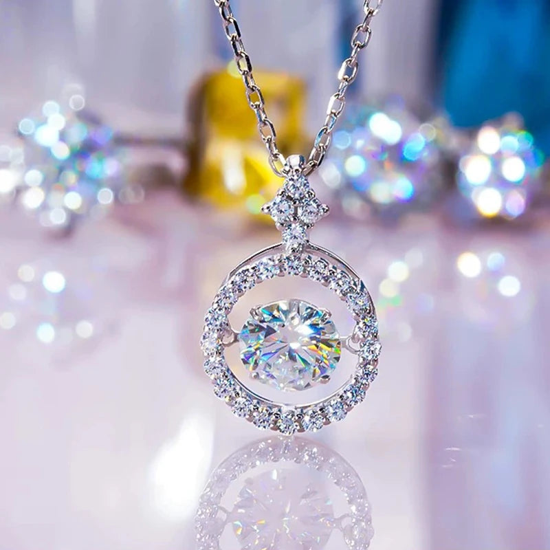 Certified Moissanite Round Pendant Necklace Real 925 Sterling Silver Sparkling Lab Diamond for Women Fine Jewelry
