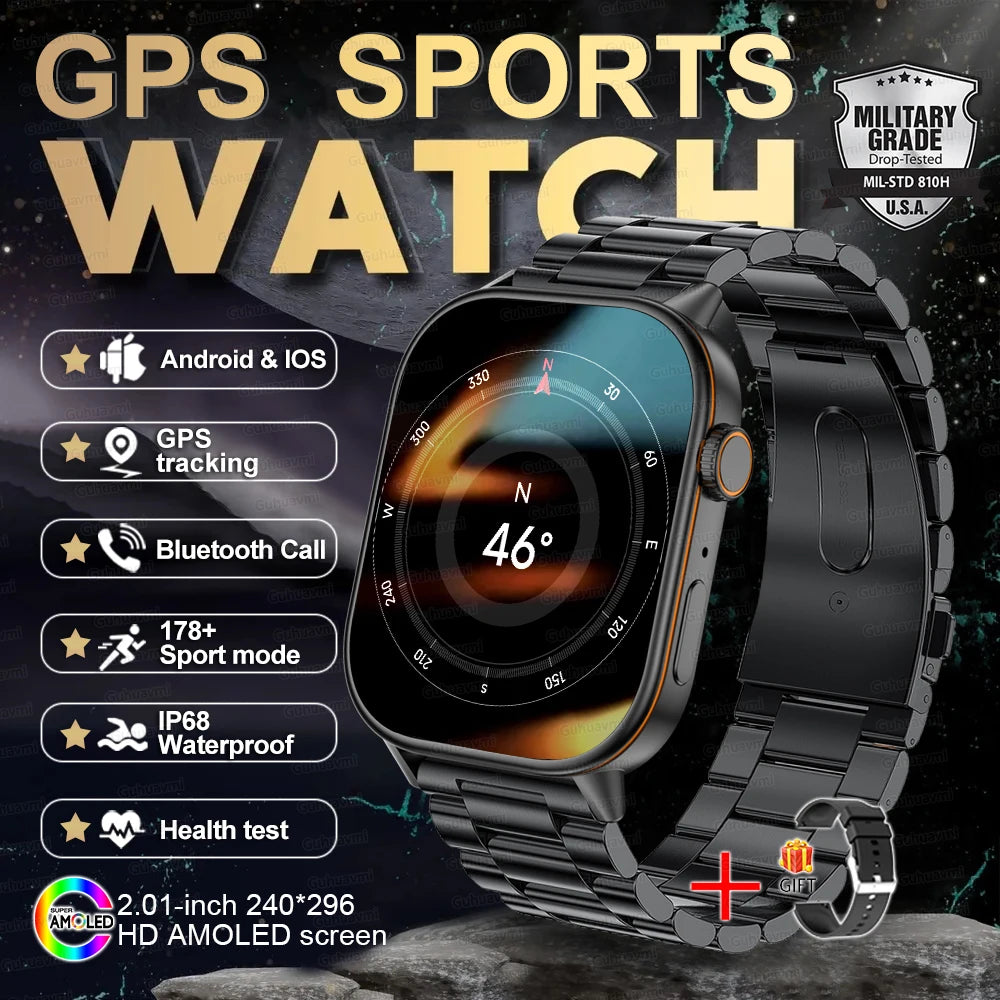 New GPS Military Smart Watch Bulit-in GPS Compass Altimeter Barometric 10ATM IP69K Waterproof AMOLED BT Call Smartwatch