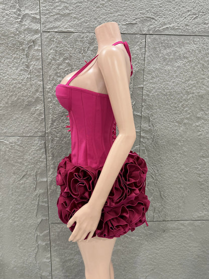 White Red Rose Color Women Sexy Strapless Full Florla Bodycon Mini Bandage Dress 2 Pieces Set Celebrate Nightclub Party Birthday
