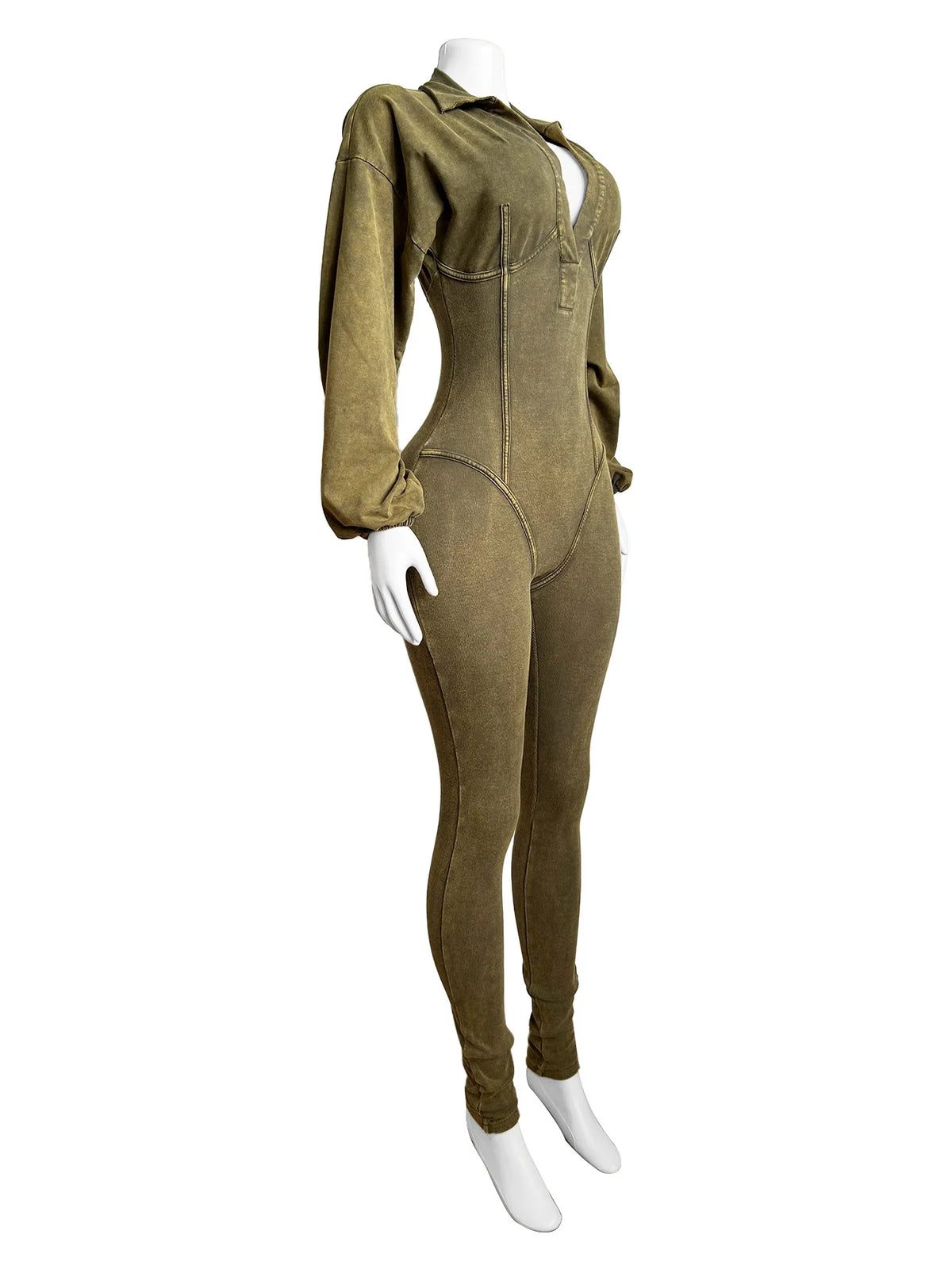 CM.YAYA Fashion Women Knit Ribbed Long Sleeve Moto Biker Jumpsuits 2024 Autumn Washed Street Playsuit One Piece Suit Romper