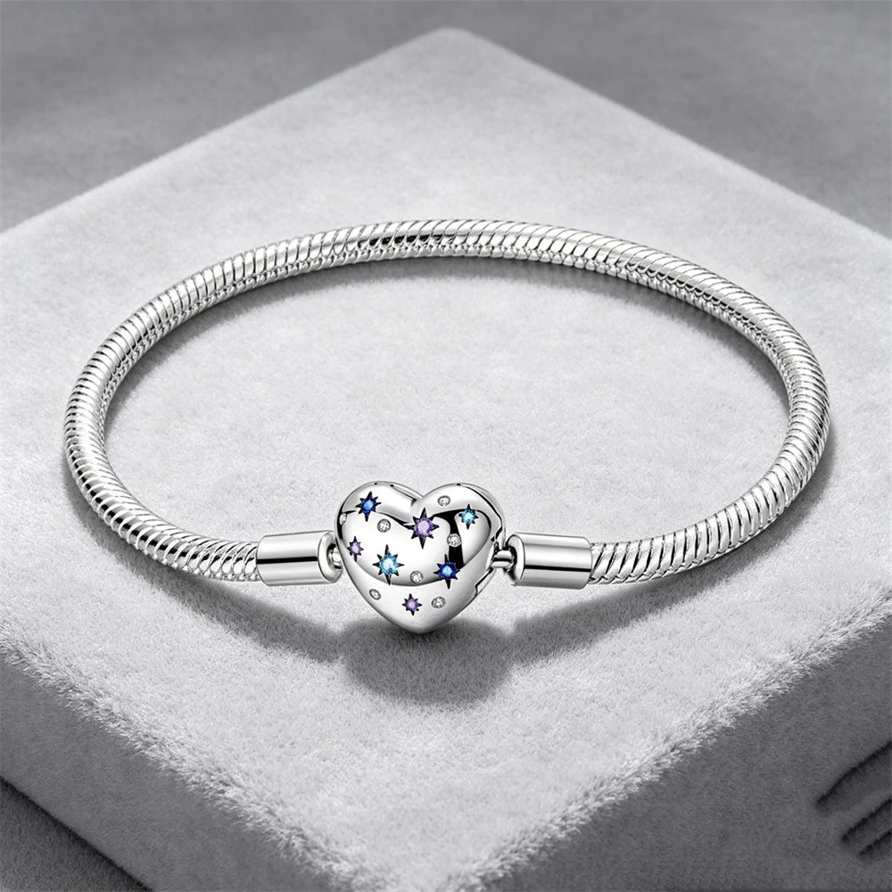 2026 Hot Selling 925 Silver Heart Shaped Buckle Snake Chain Sparkling Zircon Original Bracelet Women Fashionable Luxury Jewelry