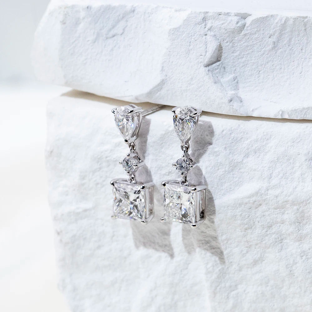 Messi Jewelry  9K White Gold 1CT Princess Cut Lab Grown Diamond Stud Earrings For Women In Stock Wholesale MSE-697