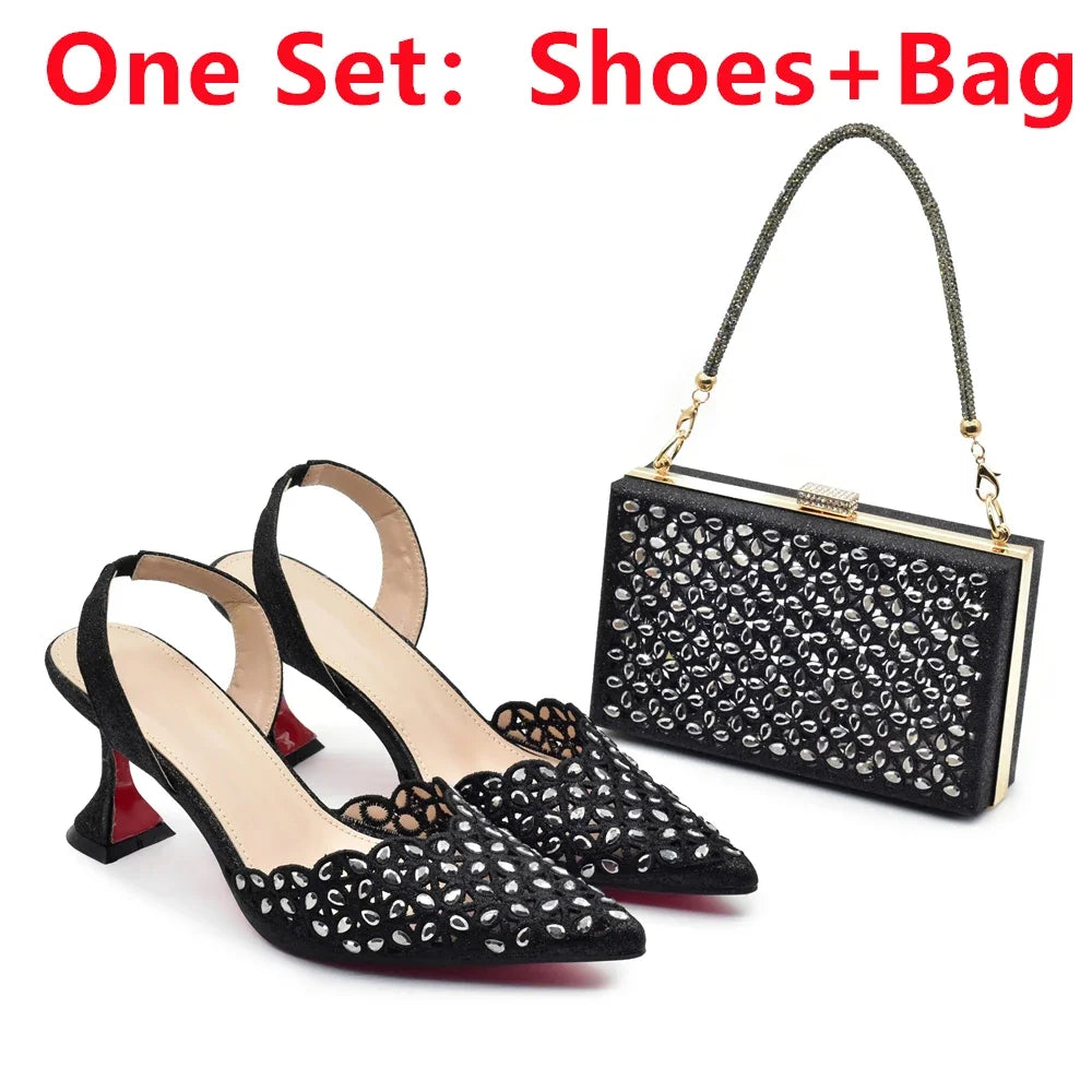 Gold Shoes and Bags Set for Women Ladies Shoe and Bag Set Latest Designers Pointed Toe Shoes Sexy Wedding Party Sandals