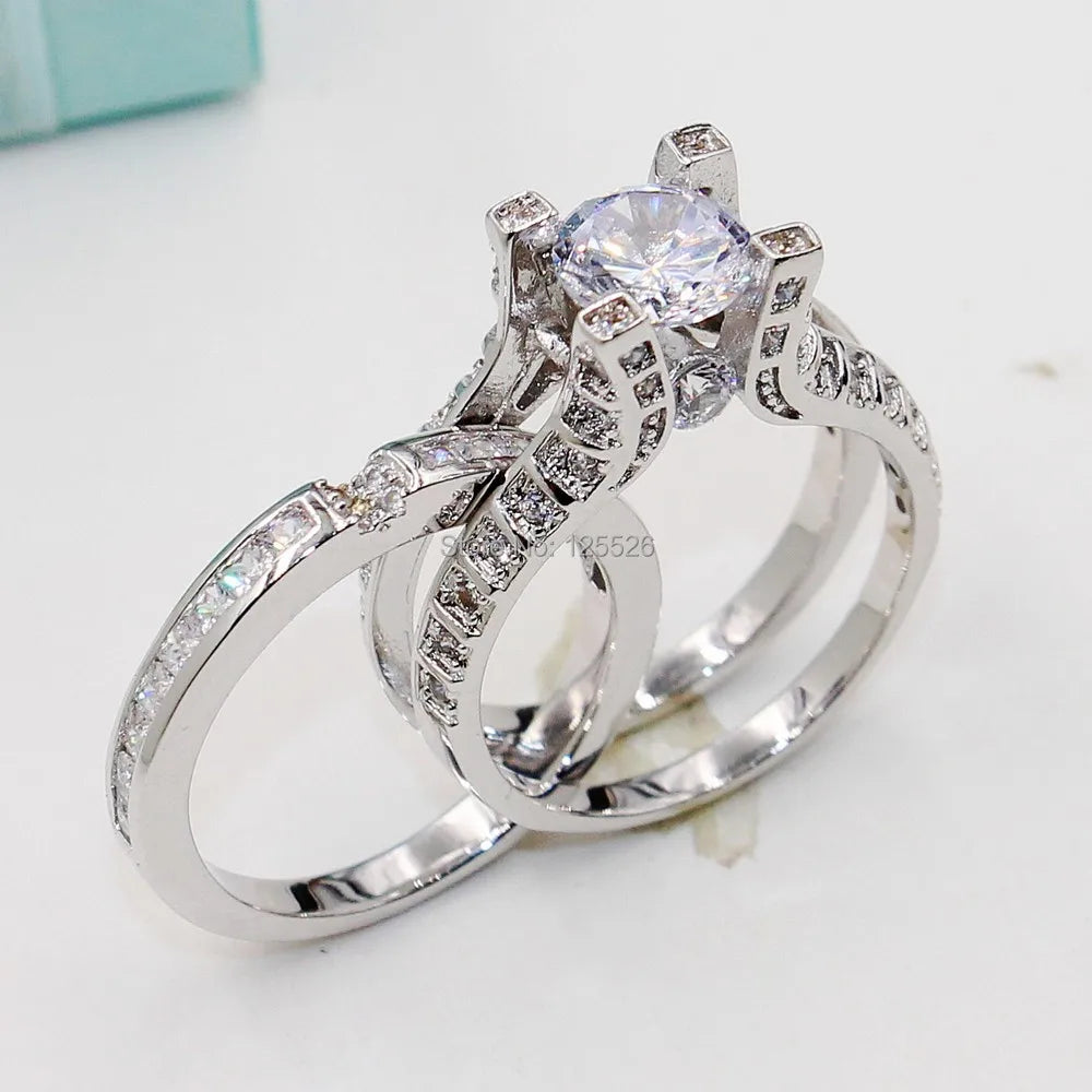 14K White Gold Vintage Lovers Grown Pink Diamond Ring Set Engagement Wedding Rings for Women Men Jewelry