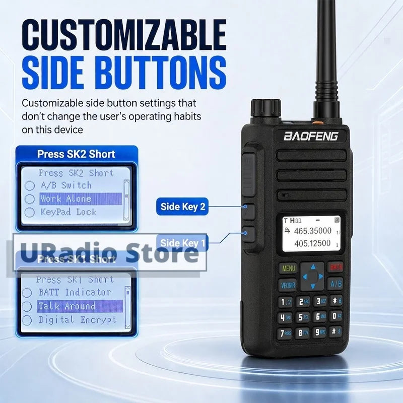 Baofeng DM-1801 DMR Digital Walkie Talkie Radio AES256 Man Down Seamless Roaming SMS Customizable Side Button Dual Band DR-1801