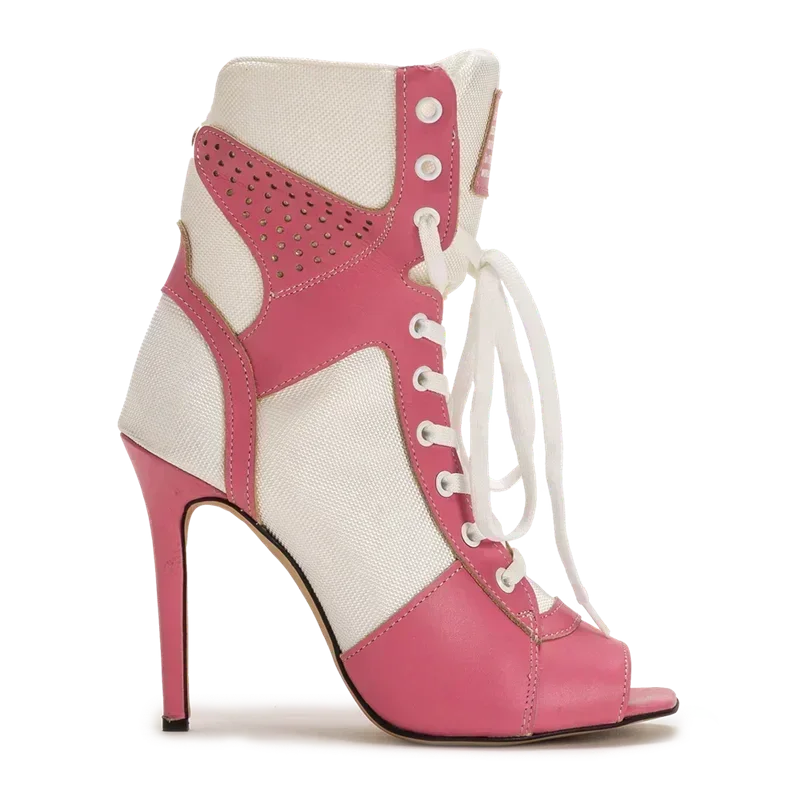 Peep Toe Corss Tied Patchwork Ankle Boots Sexy Square Toe Thick Heel New Arrivals Fashion Women Runway Shoes