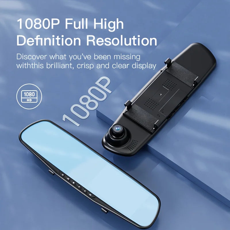 Dual Camera Dash Cam, Front/Rear Lenses, Rearview Mirror Cam, 64GB Card, Night Vision, Wide Angle, Loop Recording